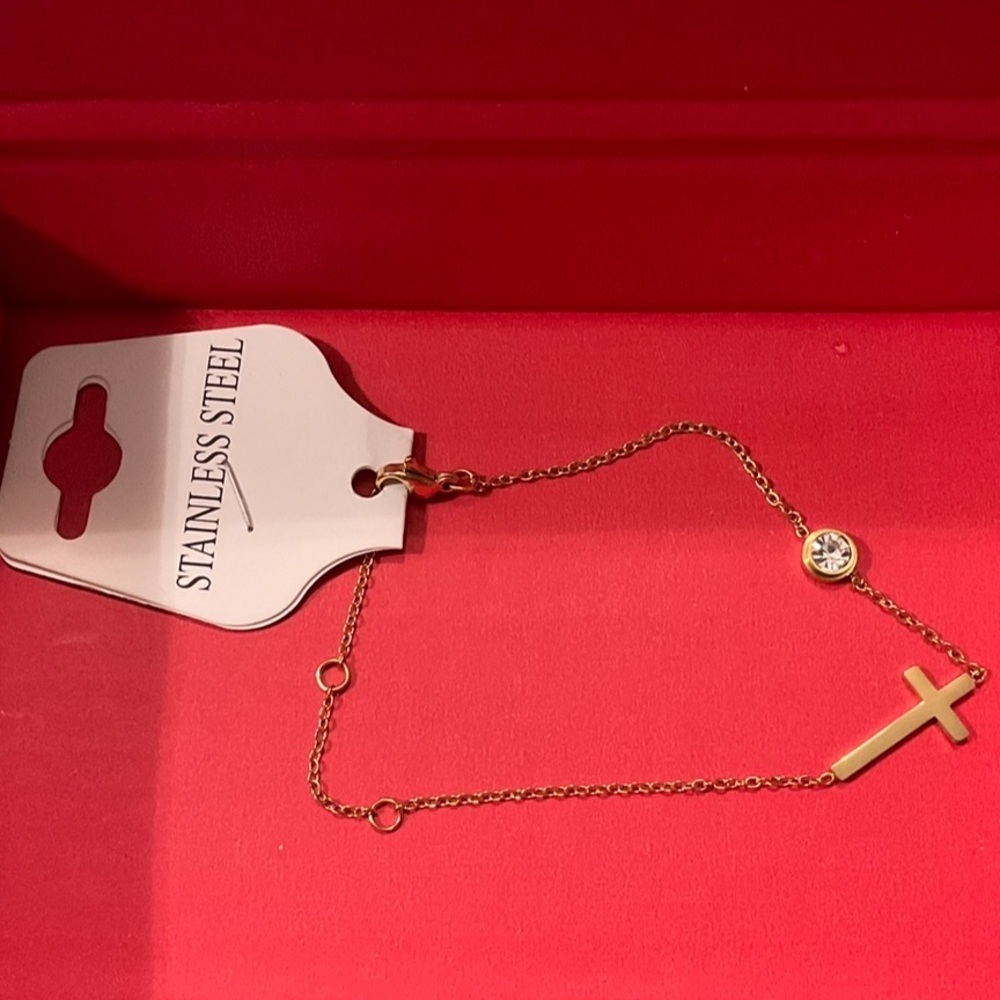 Stainless steel gold cross bracelet